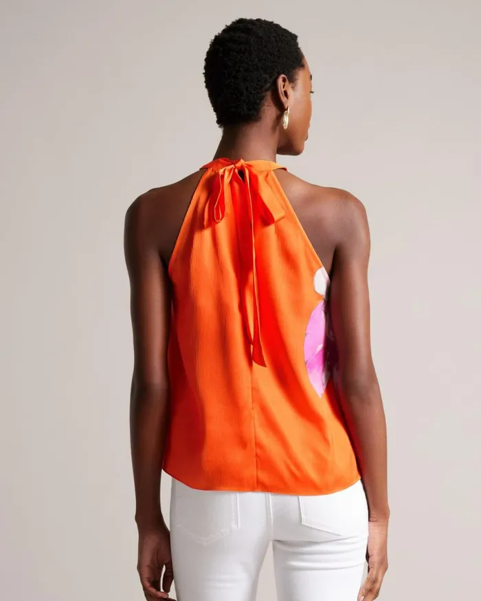 Pleated Floral Halter Neck Top Bright Orange Women Ted Baker Tops and TShirts Pleated Floral Halter Neck Top Bright Orange Women Ted Baker Tops and TShirts