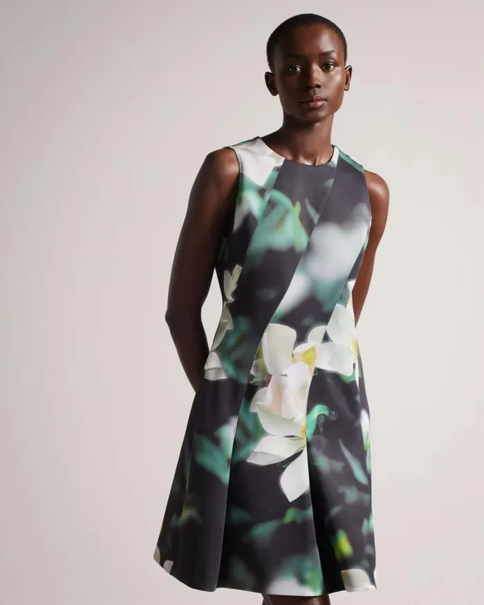 Printed Neoprene Skater Dress Black Women Ted Baker Dresses