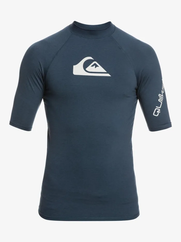 Rashguards Men Quiksilver All Time Short Sleeve Upf 50 Rashguard Navy Blazer Heather