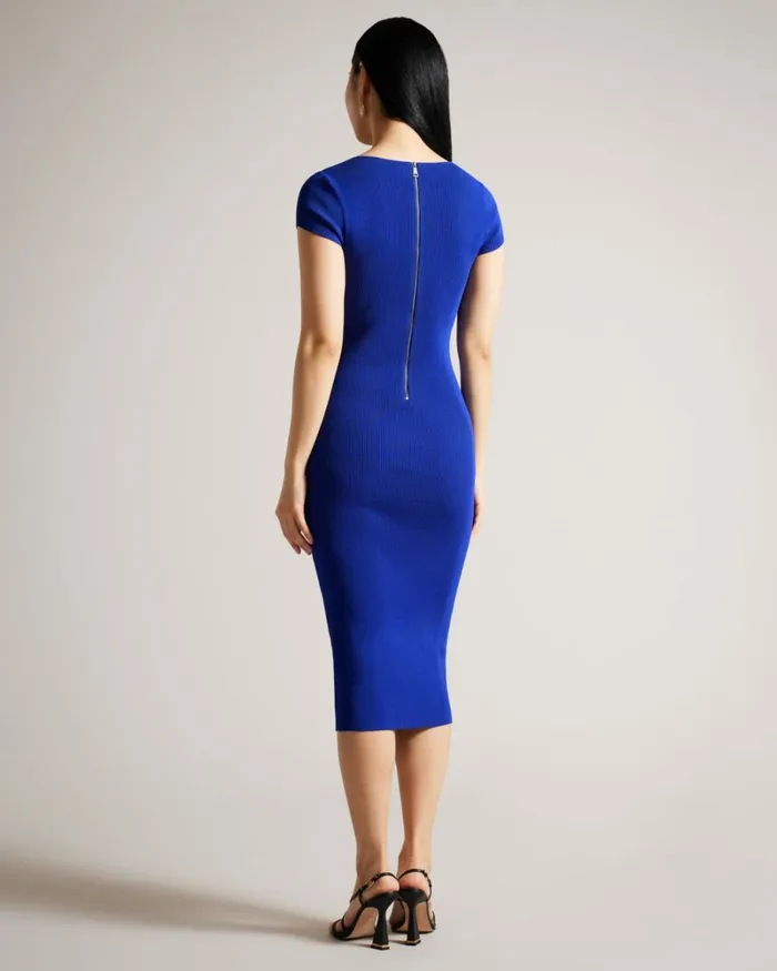 Ribbed Bodycon Knit Midi Dress Blue Women Ted Baker Clothing Ribbed Bodycon Knit Midi Dress Blue Women Ted Baker Clothing