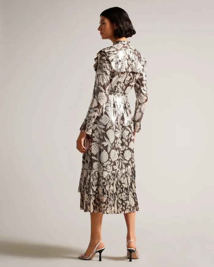 Ruffle Detail Midi Shirt Dress Dark Brown Women Ted Baker Clothing Ruffle Detail Midi Shirt Dress Dark Brown Women Ted Baker Clothing