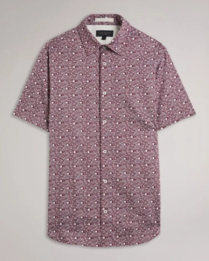 Short Sleeve Spot Print Shirt Maroon Men Ted Baker Clothing