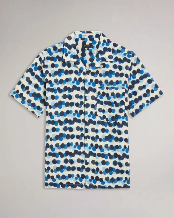 Short Sleeve Spot Print Shirt Medium Blue Men Ted Baker Shirts Short Sleeve Spot Print Shirt Medium Blue Men Ted Baker Shirts