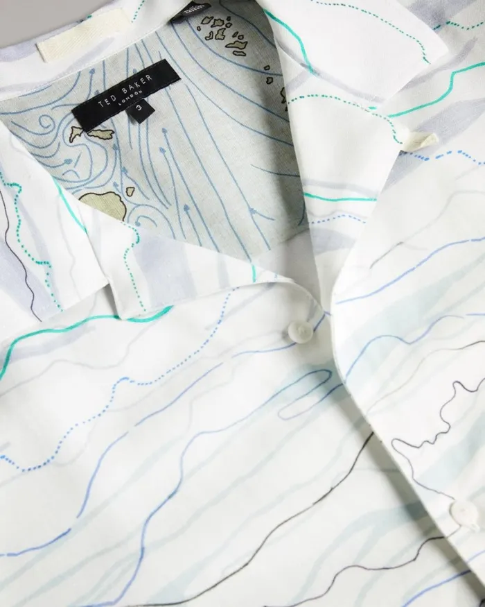 Short Sleeve Wave Print Shirt White Men Ted Baker Shirts Short Sleeve Wave Print Shirt White Men Ted Baker Shirts