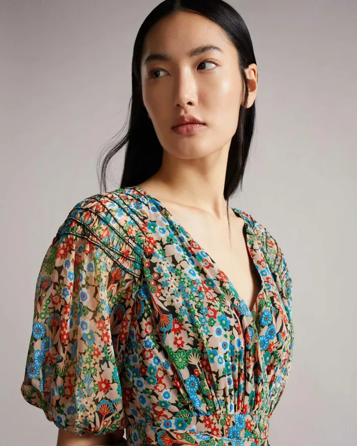 Smock Panel Wrap Mini Dress Black Women Ted Baker Dresses
