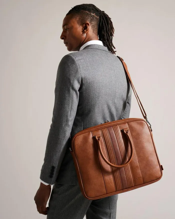 Striped PU Document Bag Tan Men Ted Baker Document Bags