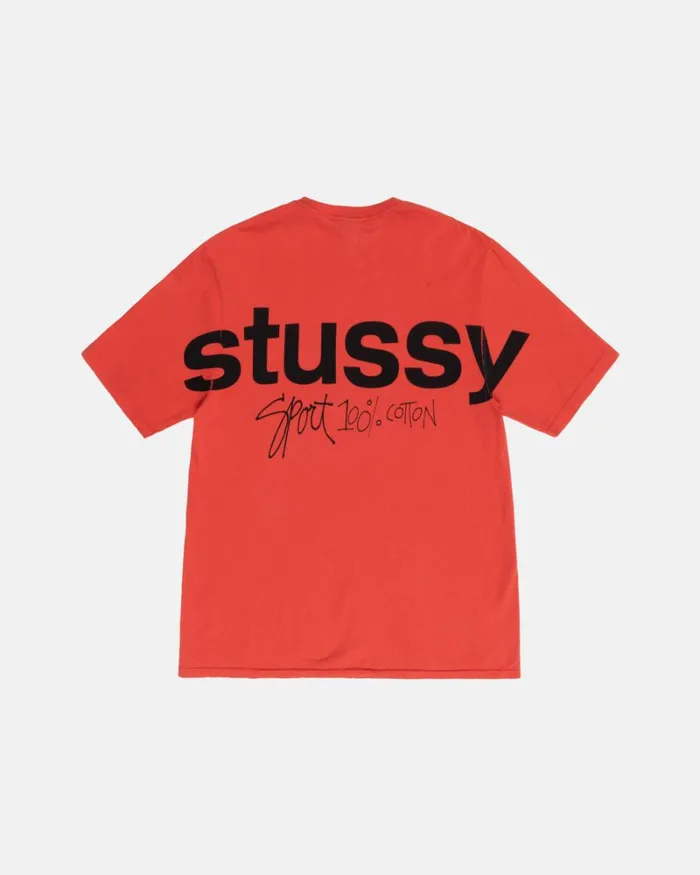Tees Men Stussy SPORT 100 PIGMENT DYED TEE Tomato Tees Men Stussy SPORT 100 PIGMENT DYED TEE Tomato
