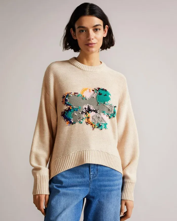 Textured Floral Wool Jumper Light Brown Women Ted Baker Sweaters Textured Floral Wool Jumper Light Brown Women Ted Baker Sweaters