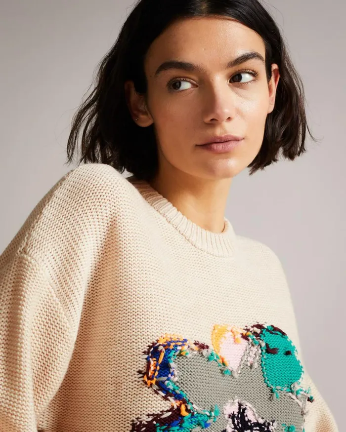 Textured Floral Wool Jumper Light Brown Women Ted Baker Sweaters Textured Floral Wool Jumper Light Brown Women Ted Baker Sweaters