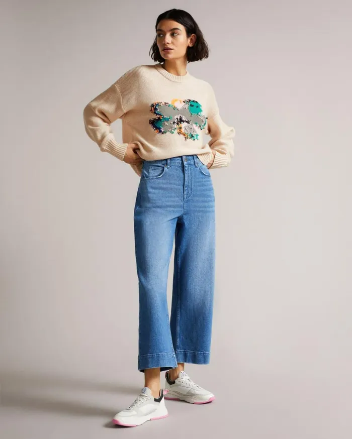 Textured Floral Wool Jumper Light Brown Women Ted Baker Sweaters Textured Floral Wool Jumper Light Brown Women Ted Baker Sweaters
