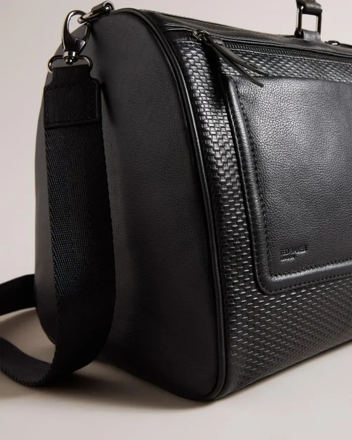 Textured Leather Holdall Black Men Ted Baker Duffel Bags