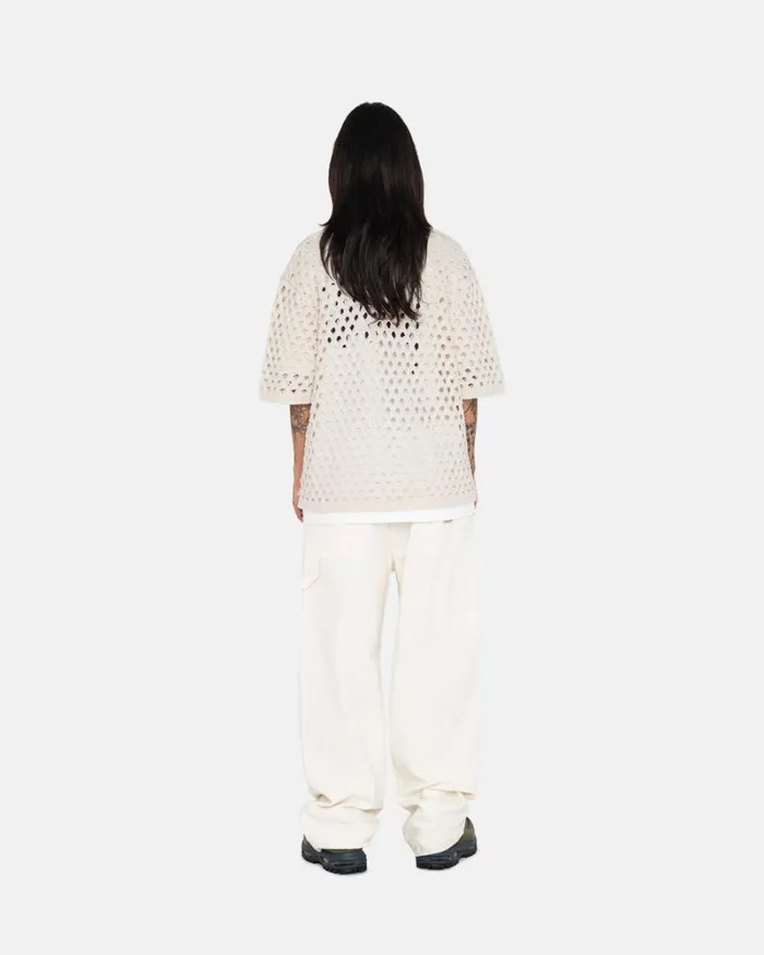 Tops and Shirts Men Stussy BIG MESH POLO SWEATER Ivory Tops and Shirts Men Stussy BIG MESH POLO SWEATER Ivory