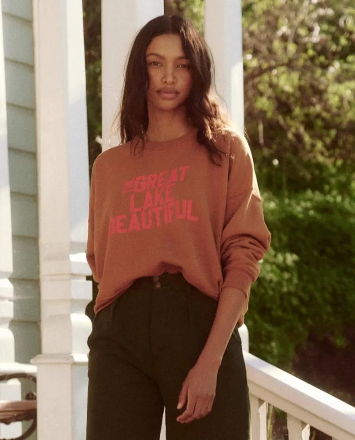 Tops Women039s The Great The Teammate Sweatshirt Bright Maple With The Great Lake Beautiful Graphic