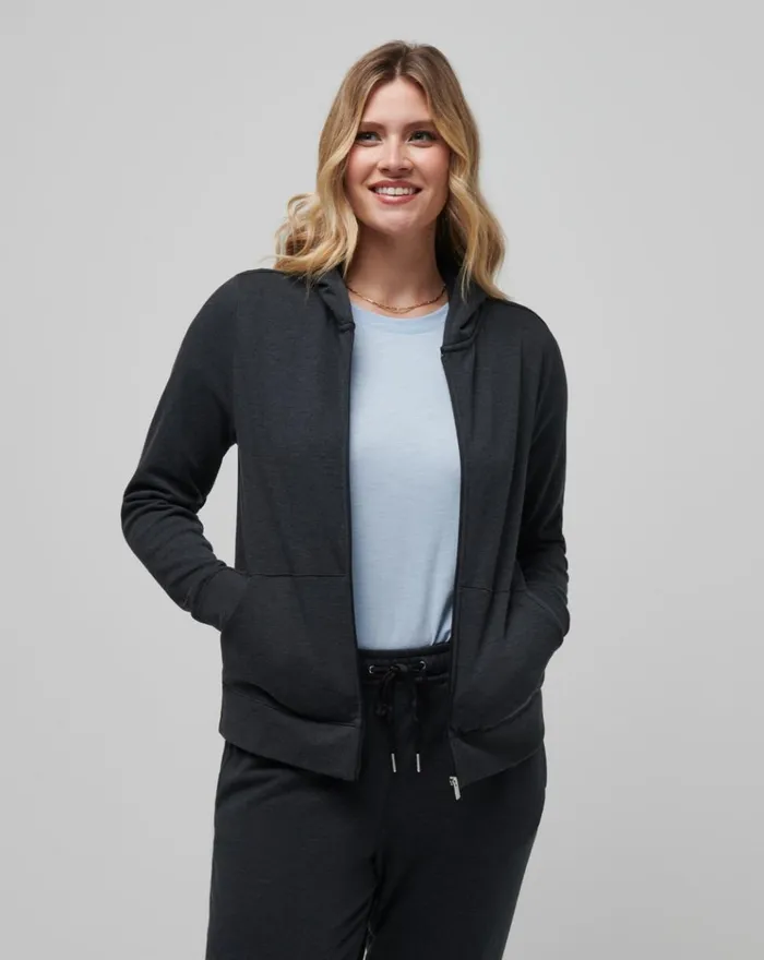 Women All Tops TravisMathew CLOUD FLEECE FULL ZIP HOODIE Heather Black