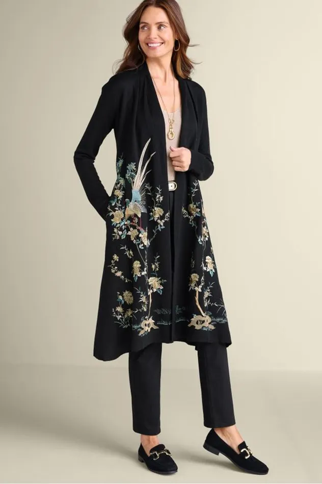 Women Ava Embroidered Cardigan Black Soft Surroundings Sweaters and Cardigans