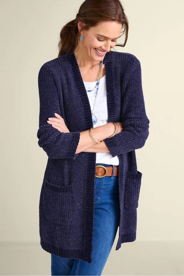Women Faith Chenille Cardigan Boysenberry Soft Surroundings Sweaters and Cardigans