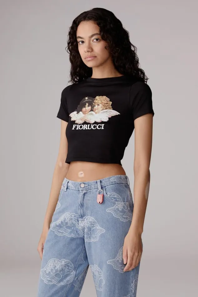 Women Fiorucci Angels Baby TShirt Black Black Women Fiorucci Angels Baby TShirt Black Black