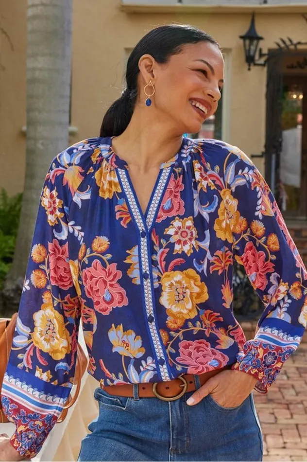 Women Ohana Blouse Akrotiri Flowers Soft Surroundings Tops Women Ohana Blouse Akrotiri Flowers Soft Surroundings Tops