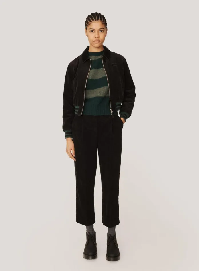 Womens Outerwear YMC Jets Embroidered Corduroy Baseball Jacket Black