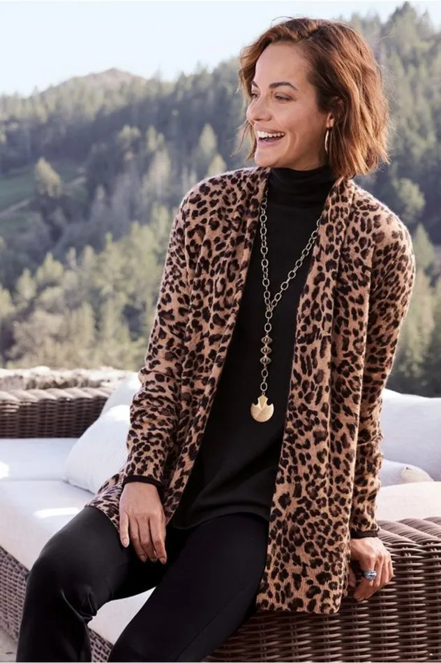 Women Sibyl Cashmere Printed Cardigan Leopard Soft Surroundings Tops Women Sibyl Cashmere Printed Cardigan Leopard Soft Surroundings Tops
