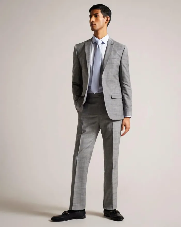 Wool Blend Check Trousers Gray Men Ted Baker Clothing