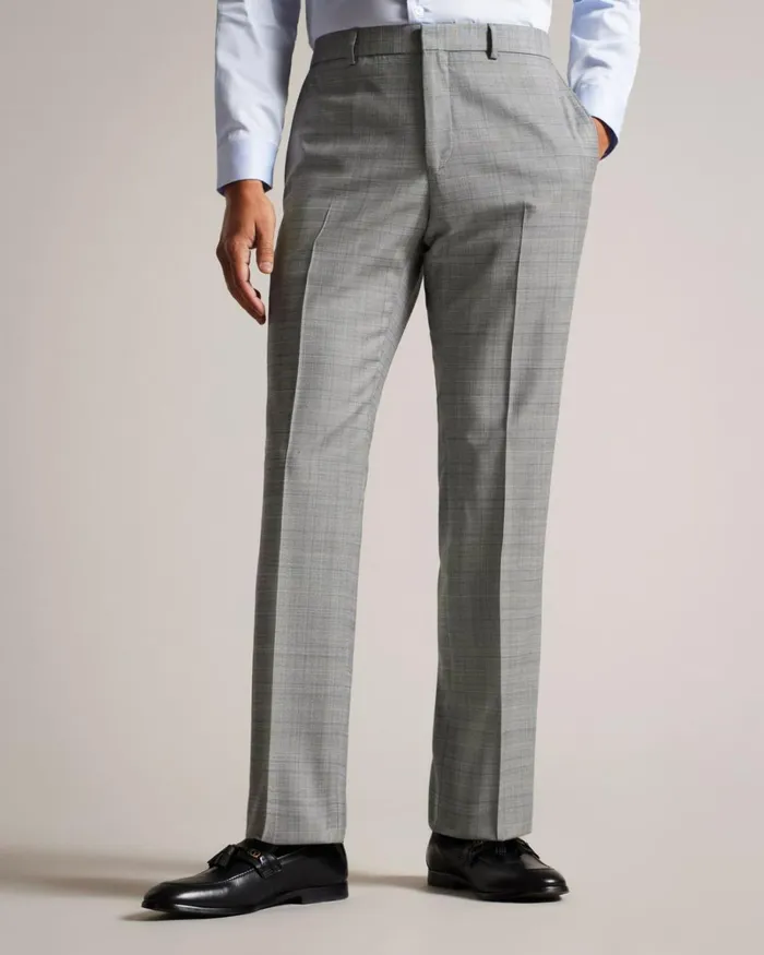 Wool Blend Check Trousers Gray Men Ted Baker Clothing