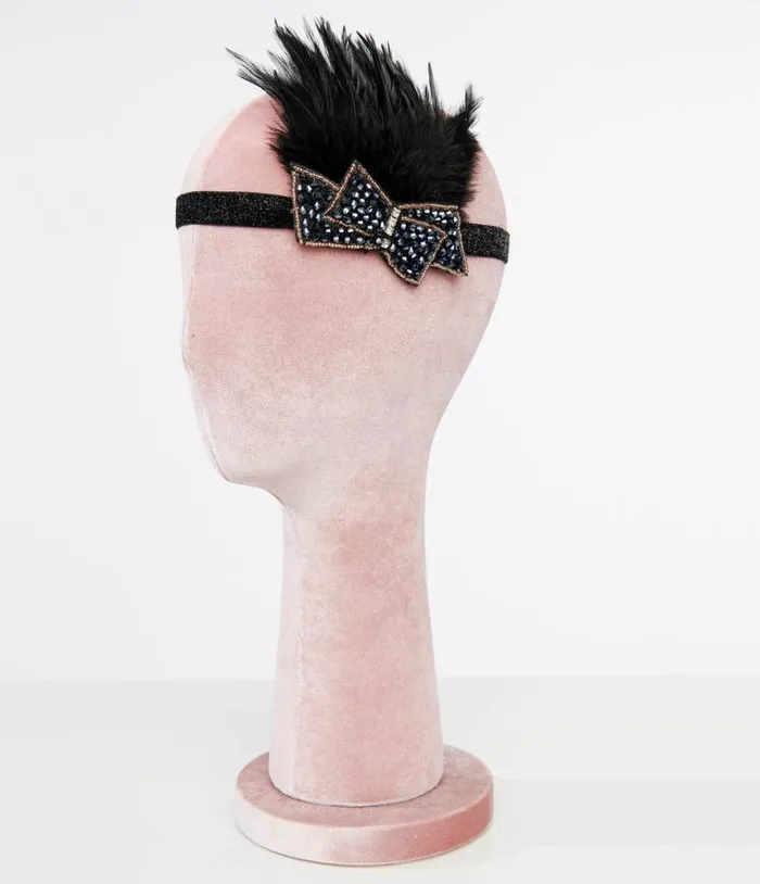 1920s Black Beaded Feather Flapper Headband Accessories Unique Vintage Headbands