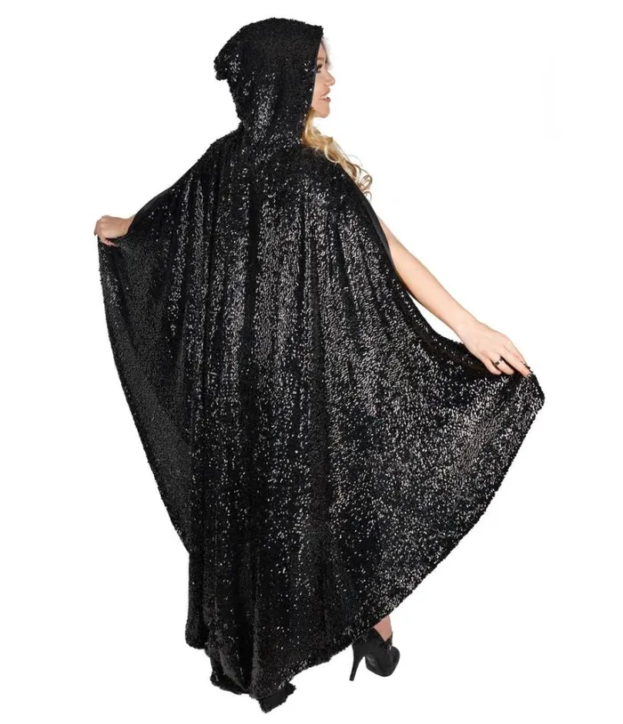 1920s Black Sequin Hooded Cape Halloween Unique Vintage Accessories