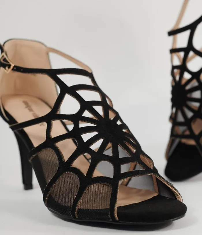 1940s Black Spider Web Heels HalloweenShoes Unique Vintage Heels