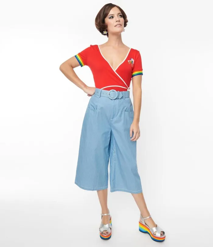 1940s Light Blue Denim Ginger Capri Pants ClothingPlus Unique Vintage Pants