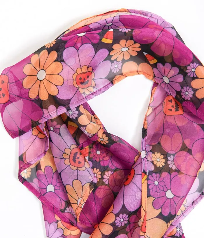1950s Mod Floral Pumpkin Halloween Hair Scarf AccessoriesHalloween Unique Vintage Accessories