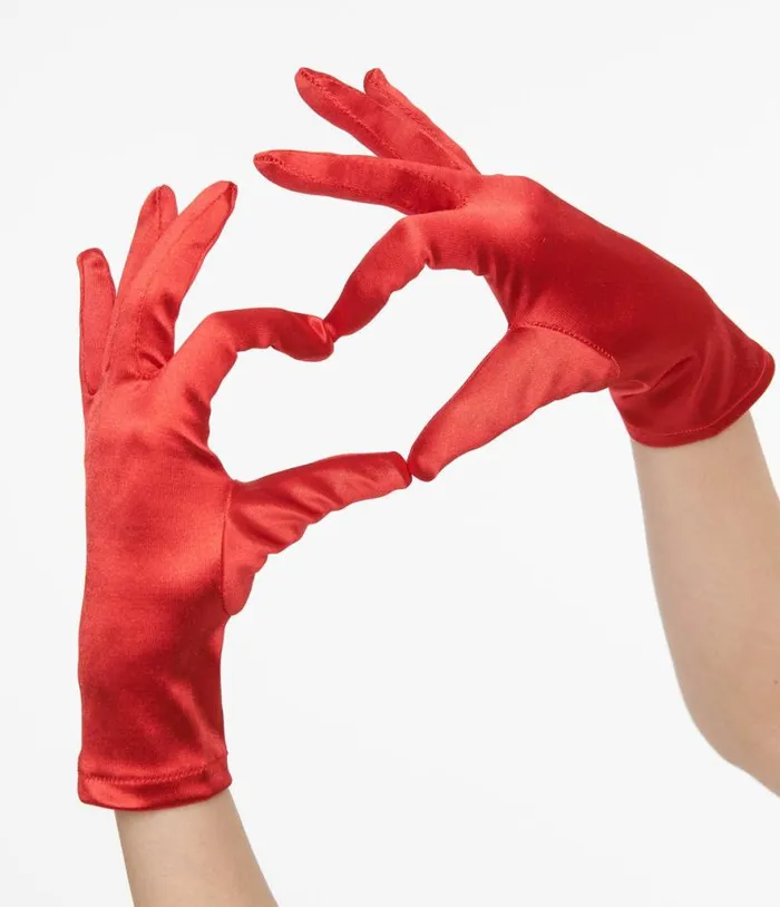1950s Red Satin Wrist Length Gloves Accessories Unique Vintage Gloves and Scarves