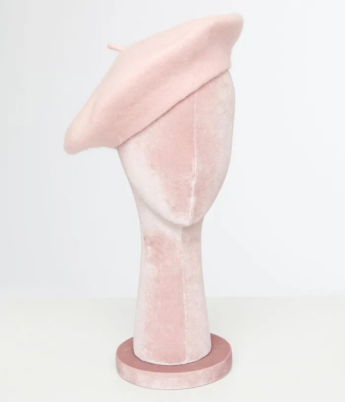 1960s Light Pink Wool Beret Accessories Unique Vintage Berets