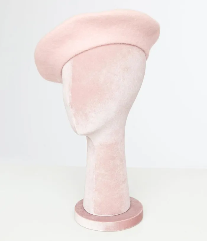 1960s Light Pink Wool Beret Accessories Unique Vintage Berets