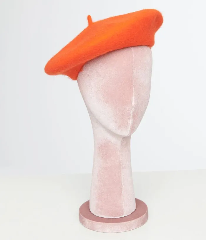 1960s Orange Wool Beret Accessories Unique Vintage Berets