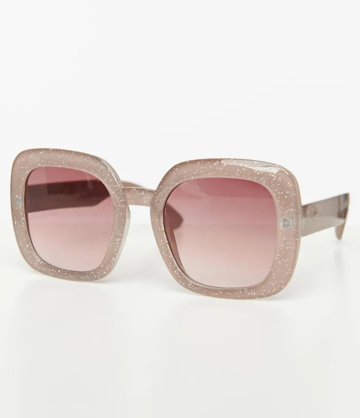 1970s Beige Sparkle Square Sunglasses Accessories Unique Vintage Sunglasses