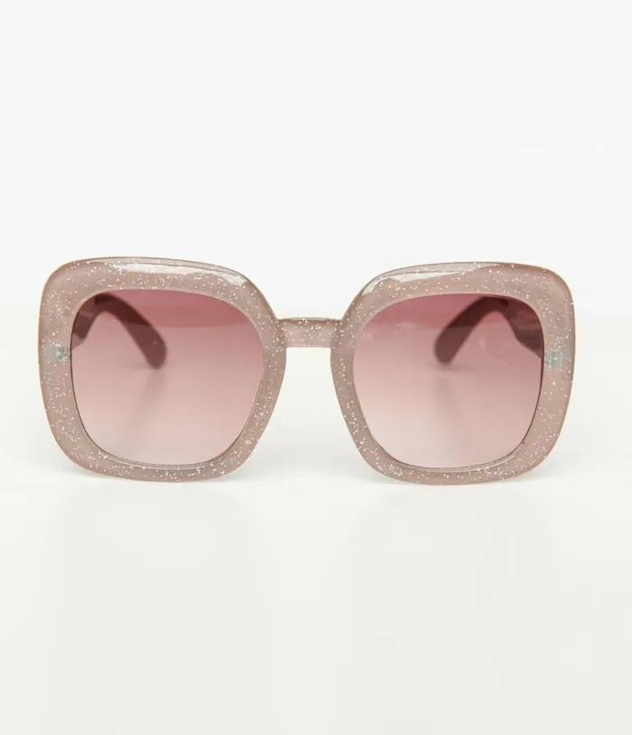 1970s Beige Sparkle Square Sunglasses Accessories Unique Vintage Sunglasses