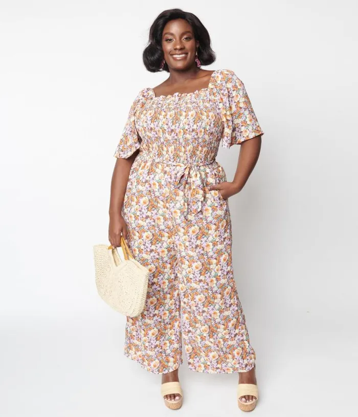 1970s Brown Daisy Floral Jumpsuit Clothing Unique Vintage Rompers and Jumpsuits 1970s Brown Daisy Floral Jumpsuit Clothing Unique Vintage Rompers and Jumpsuits