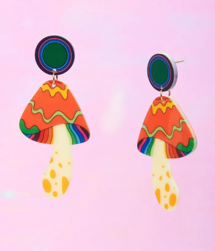 1970s Retro Rainbow Mushroom Earrings Accessories Unique Vintage Earrings