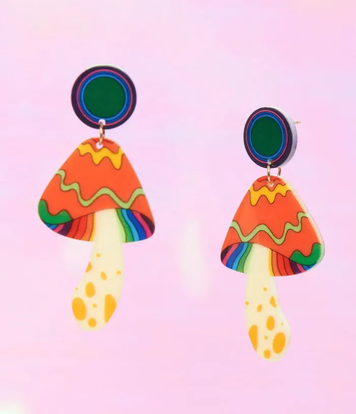 1970s Retro Rainbow Mushroom Earrings Accessories Unique Vintage Earrings
