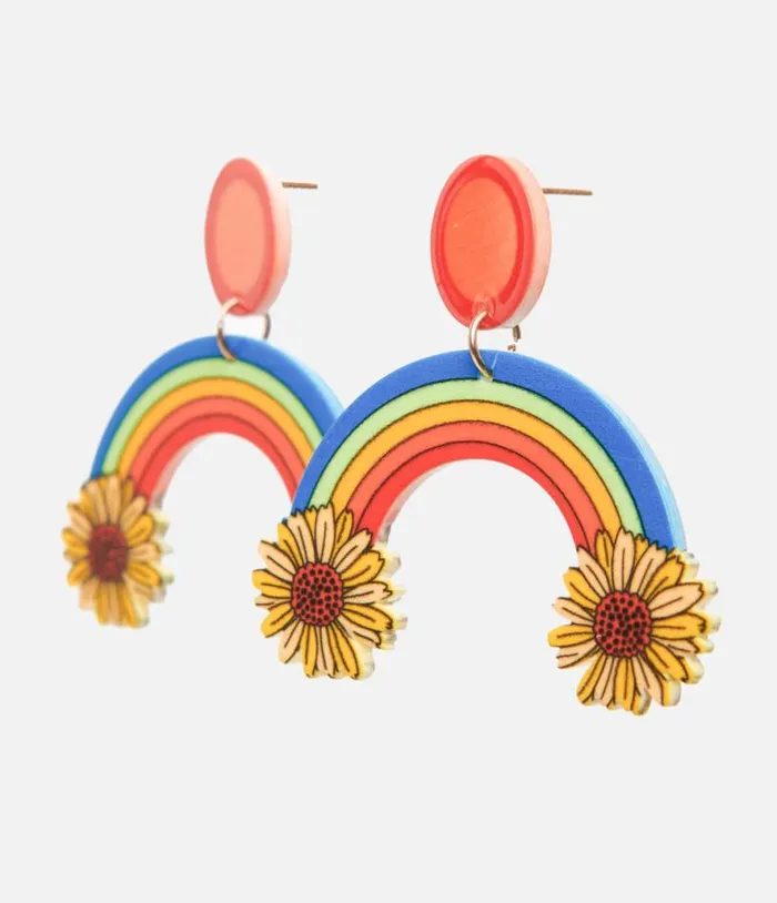 1970s Retro Sunflower Rainbow Earrings Accessories Unique Vintage Earrings