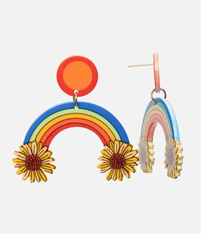 1970s Retro Sunflower Rainbow Earrings Accessories Unique Vintage Earrings