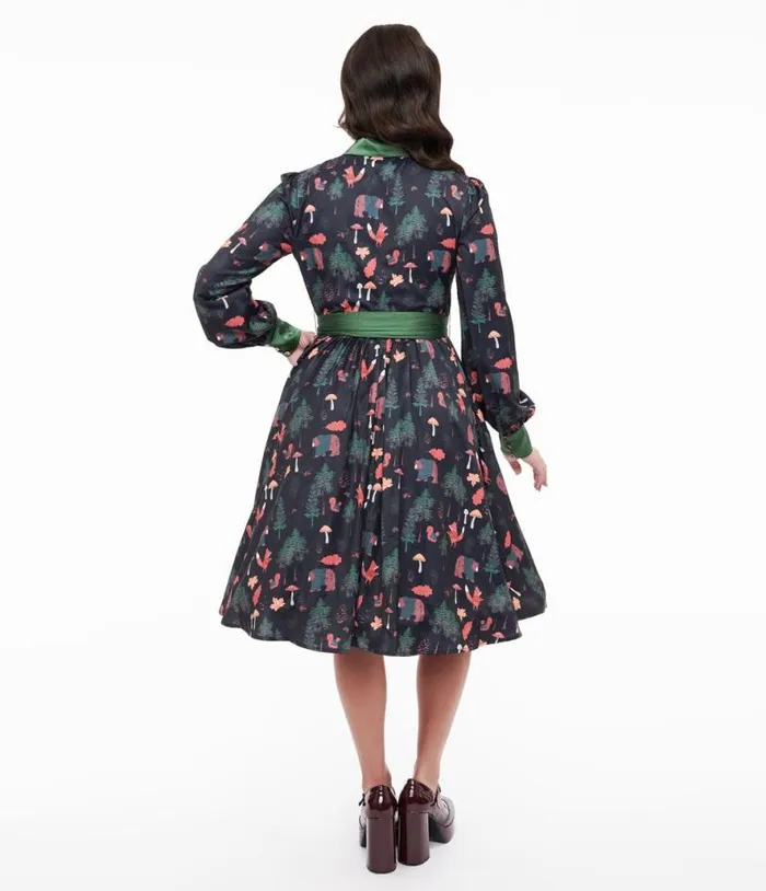 1970s Woodland Creature Print Shirt Dress Dresses Unique Vintage Midi