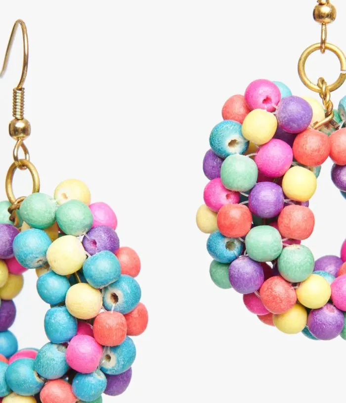 1980s Rainbow Wooden Bead Circle Earrings Accessories Unique Vintage Earrings
