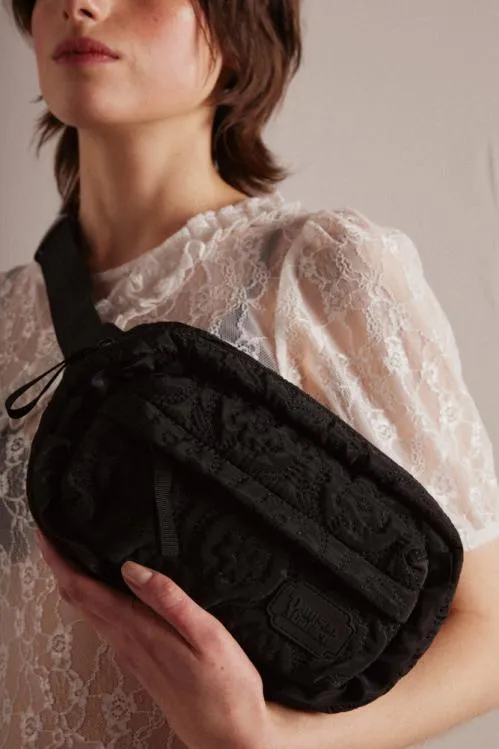 Accessories Bags Damson Madder Frill Cross Body Bag In Black Floral Stitch