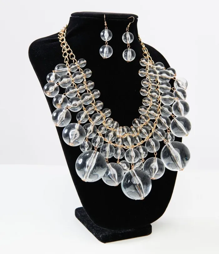 Acrylic Bubble Beads Necklace and Earrings Set Accessories Unique Vintage Earrings
