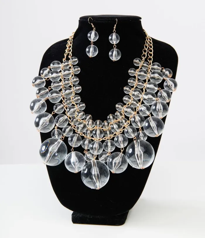 Acrylic Bubble Beads Necklace and Earrings Set Accessories Unique Vintage Earrings