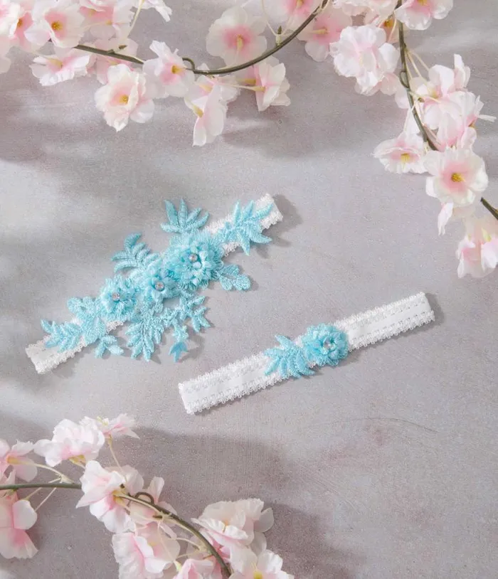 Aqua Blue Rhinestone Floral Garter Set Accessories Unique Vintage Stockings and Tights Aqua Blue Rhinestone Floral Garter Set Accessories Unique Vintage Stockings and Tights