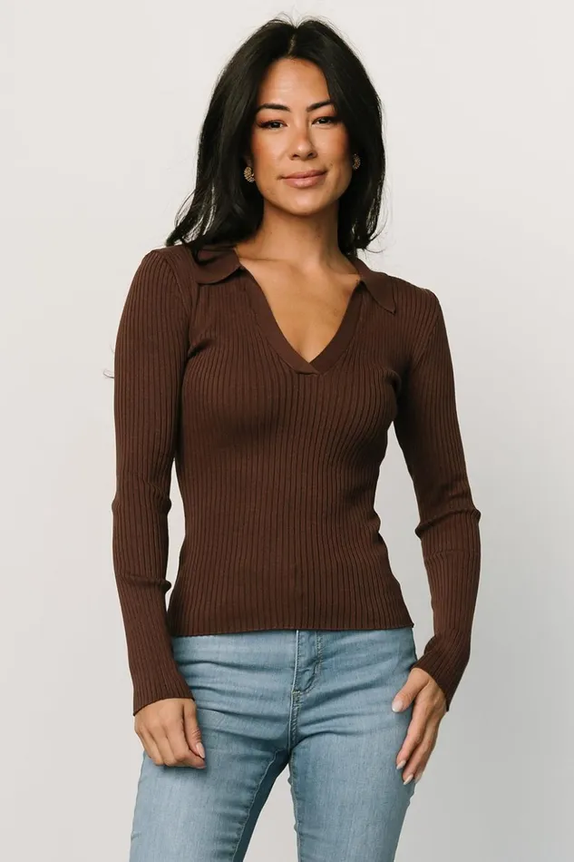 Baltic Born Blouses and Shirts Boston Ribbed Top Chocolate 8211 Women