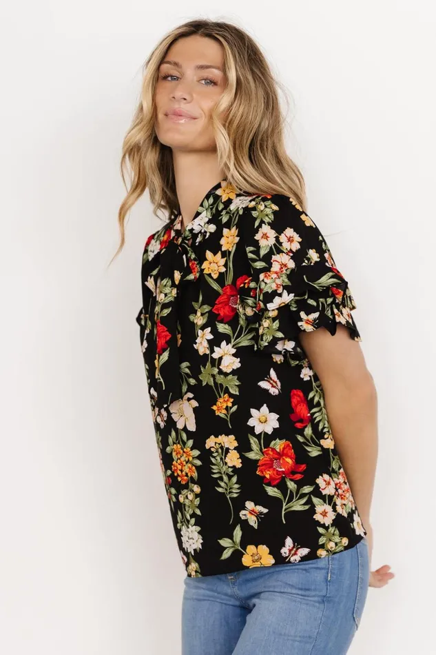 Baltic Born Blouses and Shirts Judy Ruffle Sleeve Top Black Multi 8211 Women Baltic Born Blouses and Shirts Judy Ruffle Sleeve Top Black Multi 8211 Women